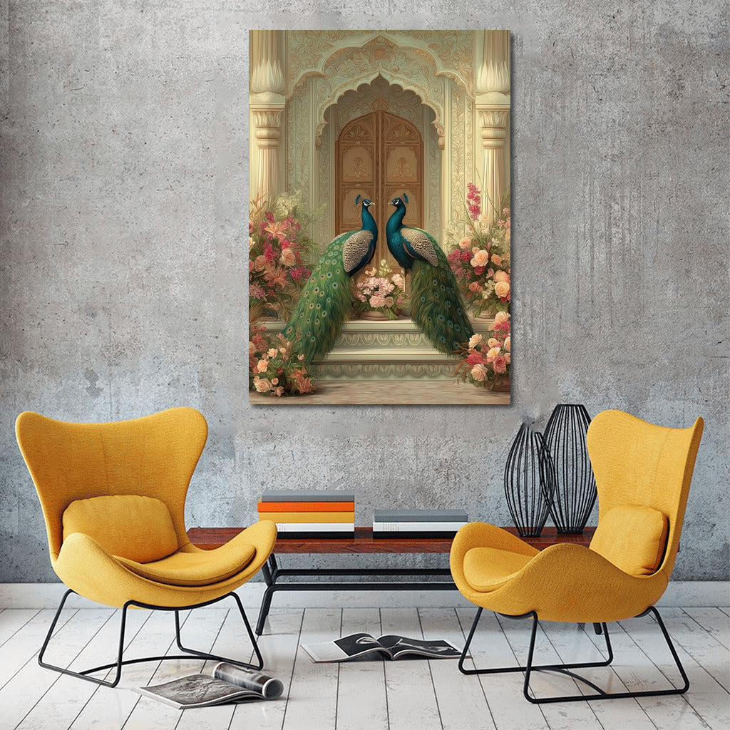 Symphony of Flowers: Elegant Peacocks in the Interior