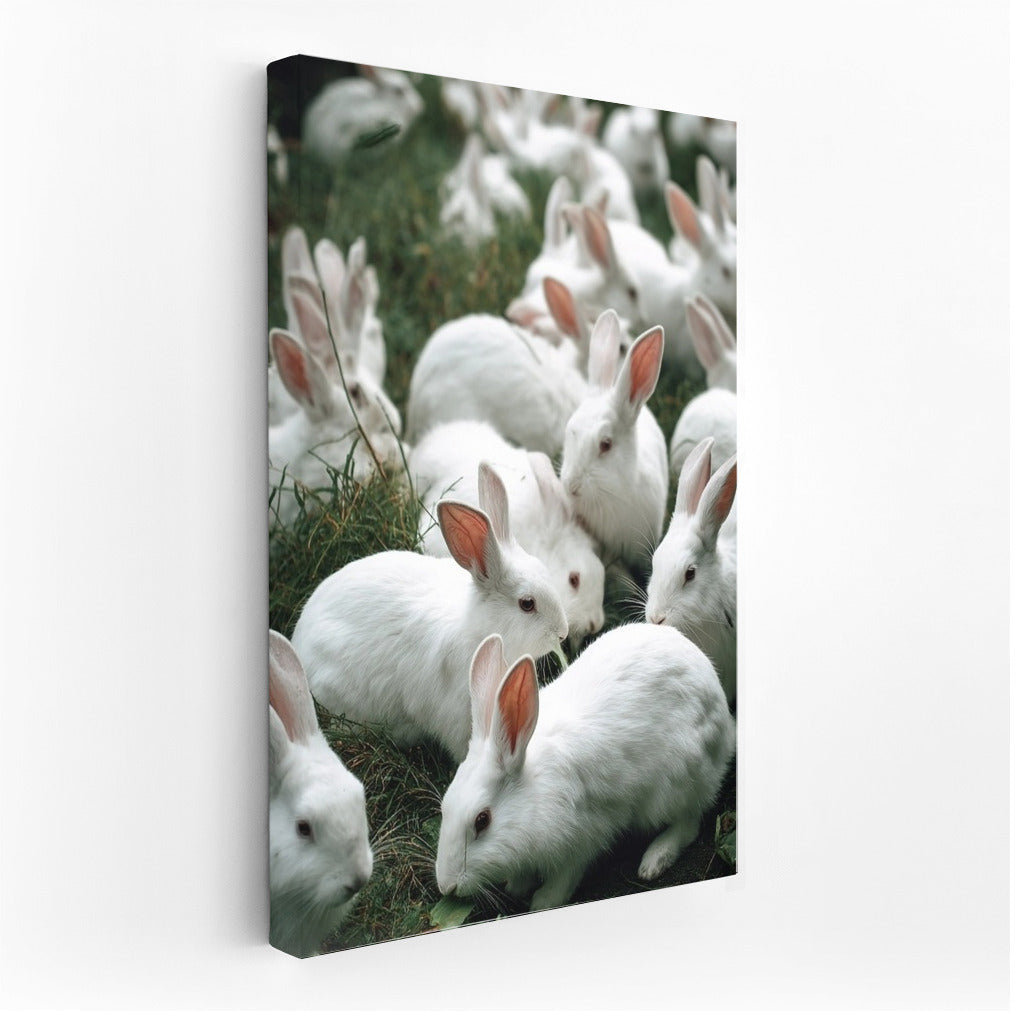 Snow-white rabbits on a green meadow: Comfort and Tranquility for Your Walls