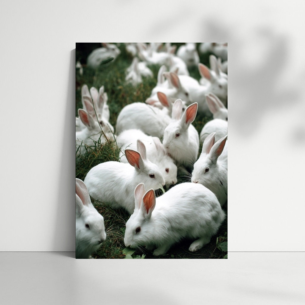 Snow-white rabbits on a green meadow: Comfort and Tranquility for Your Walls