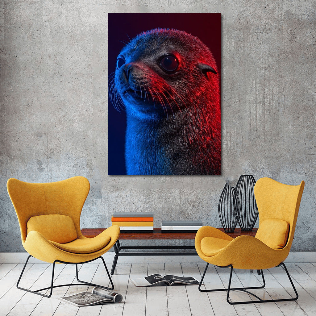 Shining Seal in Blue and Red: Picturesque Wall Art
