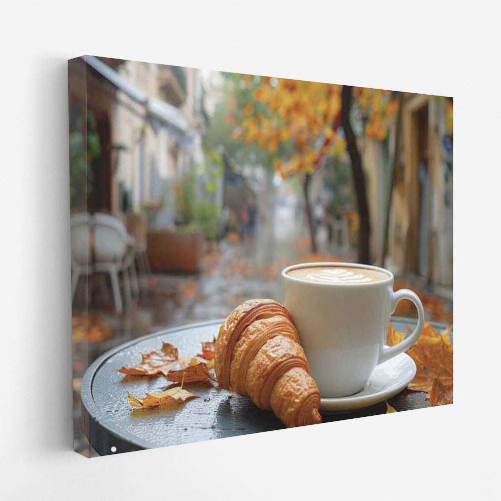 Coffee Morning with Croissant on Autumn Street