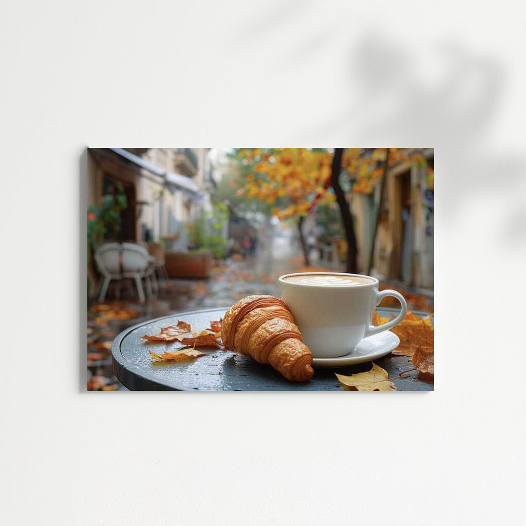 Coffee Morning with Croissant on Autumn Street