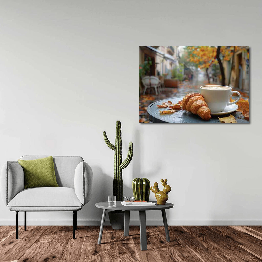 Coffee Morning with Croissant on Autumn Street