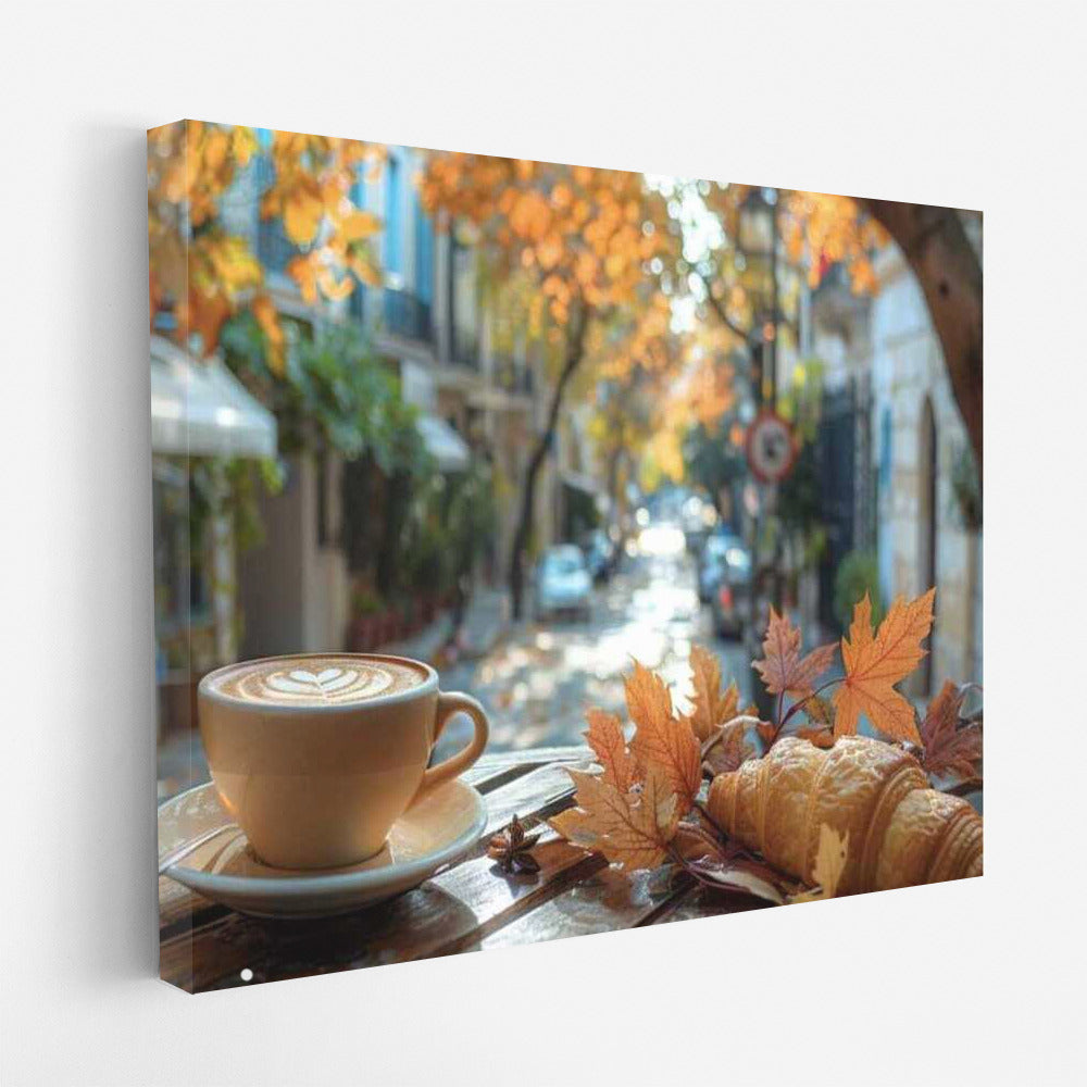 Croissant and Cappuccino on an Autumn Morning