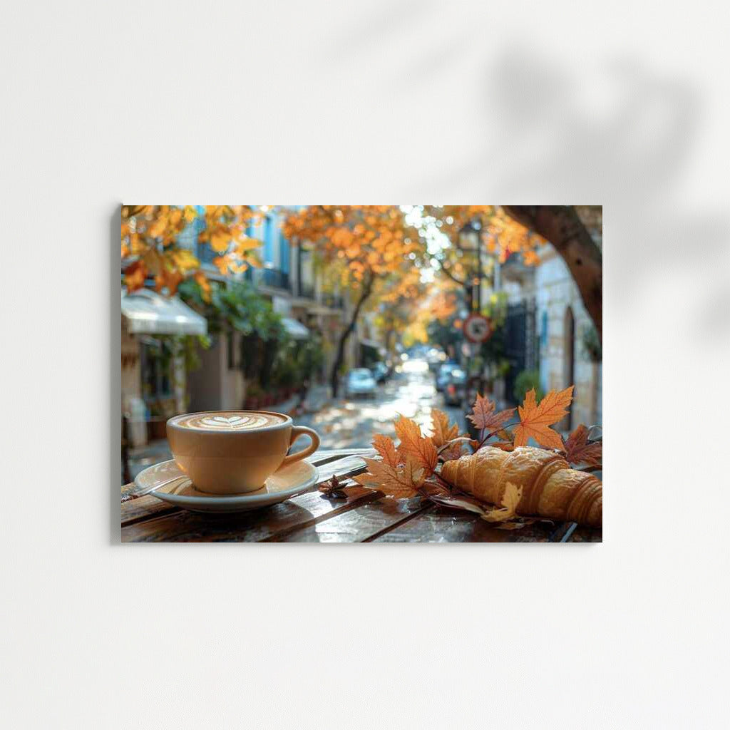 Croissant and Cappuccino on an Autumn Morning