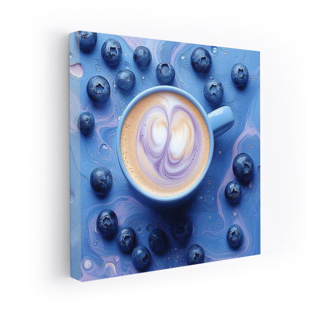 Dance of Cream and Blueberries: A Cup of Coffee in the Blue