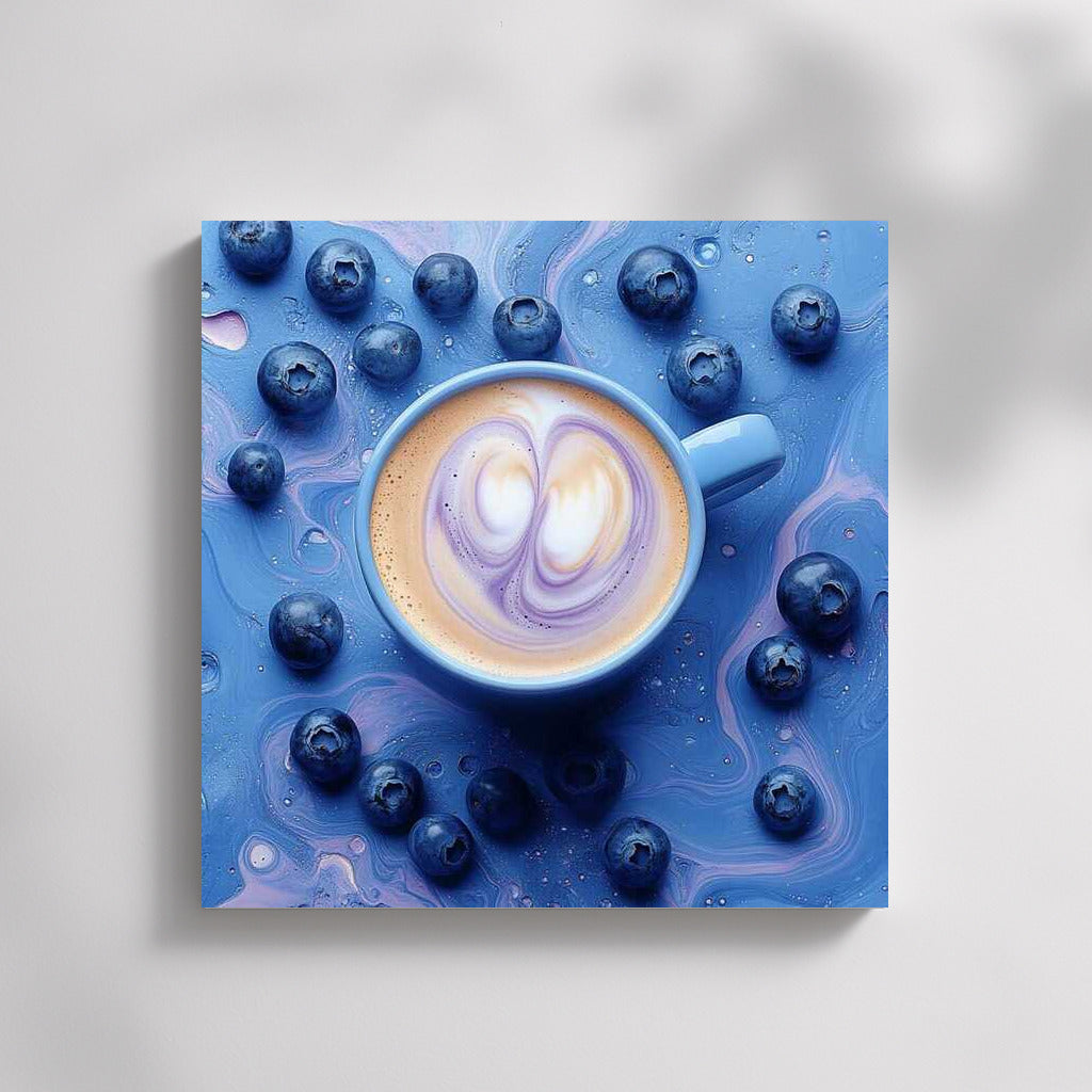 Dance of Cream and Blueberries: A Cup of Coffee in the Blue