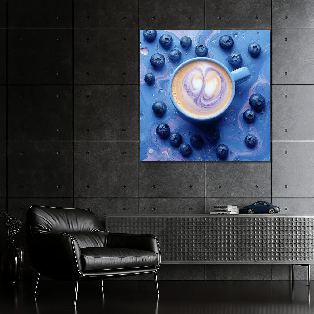 Dance of Cream and Blueberries: A Cup of Coffee in the Blue