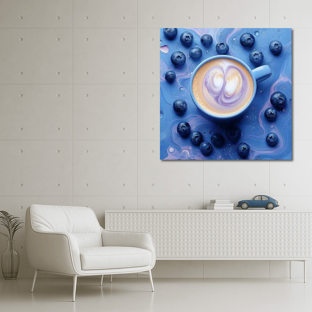 Dance of Cream and Blueberries: A Cup of Coffee in the Blue