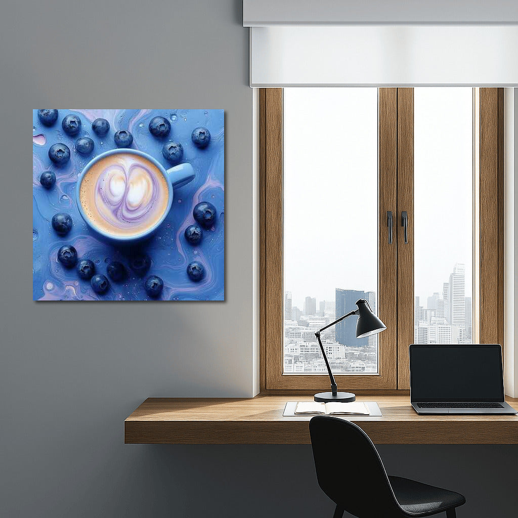Dance of Cream and Blueberries: A Cup of Coffee in the Blue
