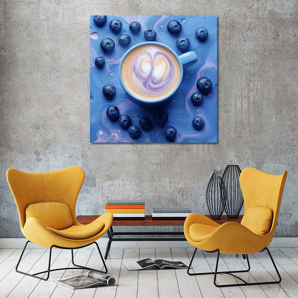 Dance of Cream and Blueberries: A Cup of Coffee in the Blue