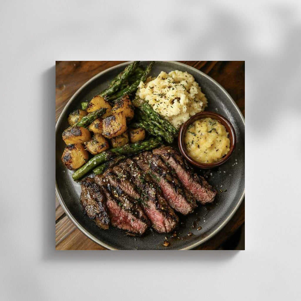 Juicy Steak and Vegetables: A Gastronomic Masterpiece on Your Wall