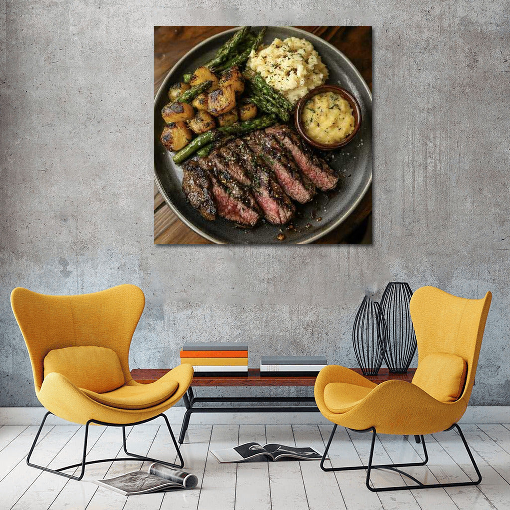 Juicy Steak and Vegetables: A Gastronomic Masterpiece on Your Wall