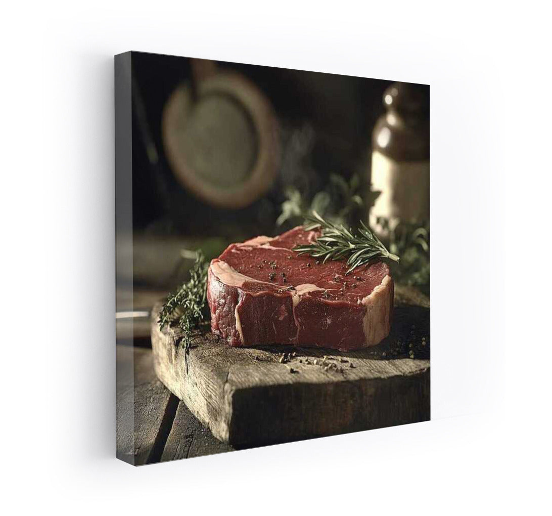 Juicy Steak on a Wooden Board: A Delicious Wall-Mounted Delight for Gourmets