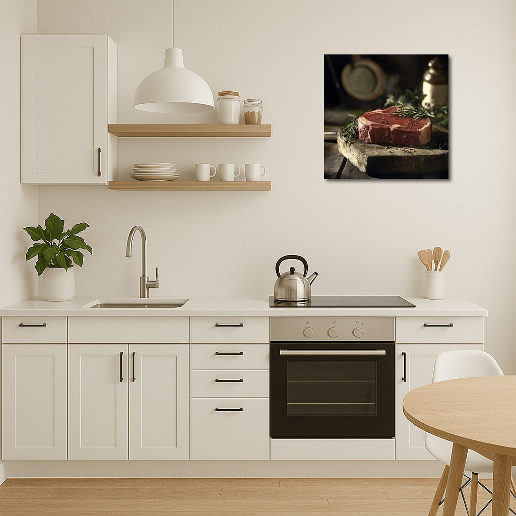 Juicy Steak on a Wooden Board: A Delicious Wall-Mounted Delight for Gourmets