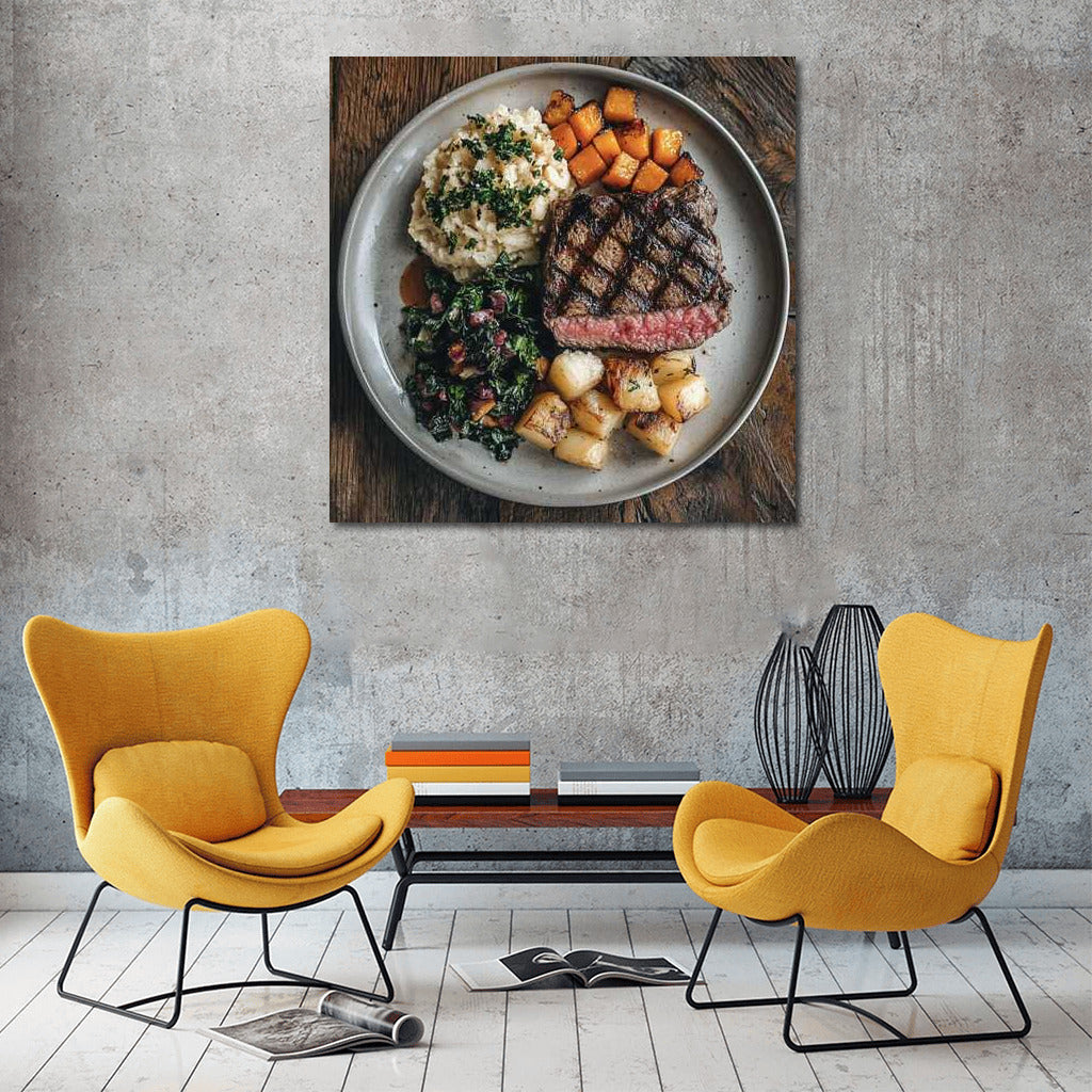 Gourmet Steak with Vegetables: Kitchen Wall Decor