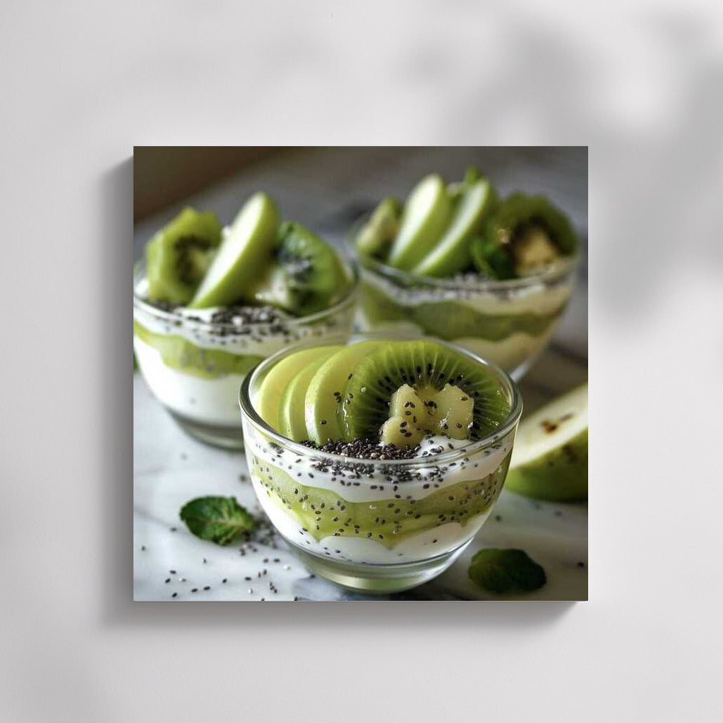Freshness of Natural Yogurt with Kiwi and Chia for the Kitchen