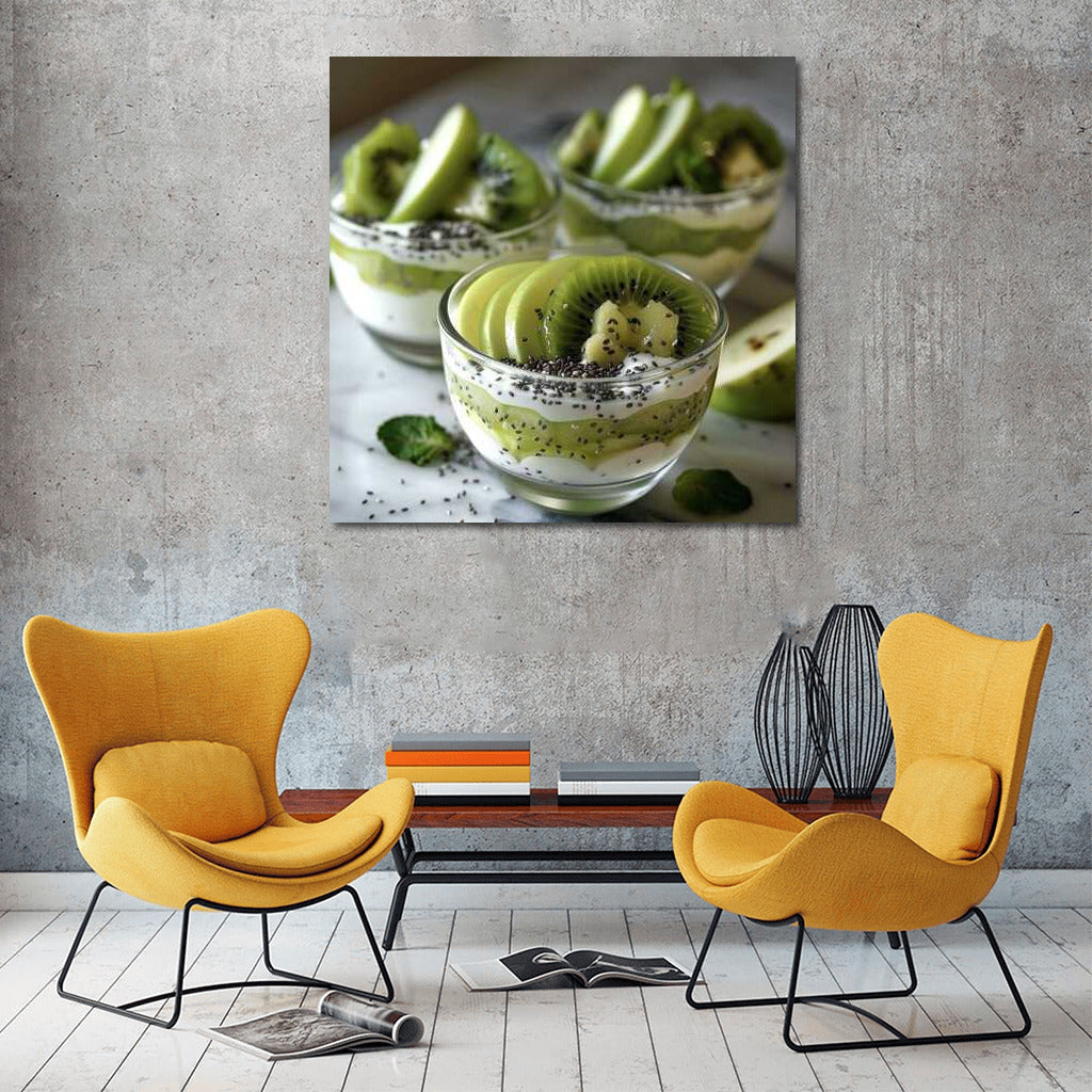Freshness of Natural Yogurt with Kiwi and Chia for the Kitchen