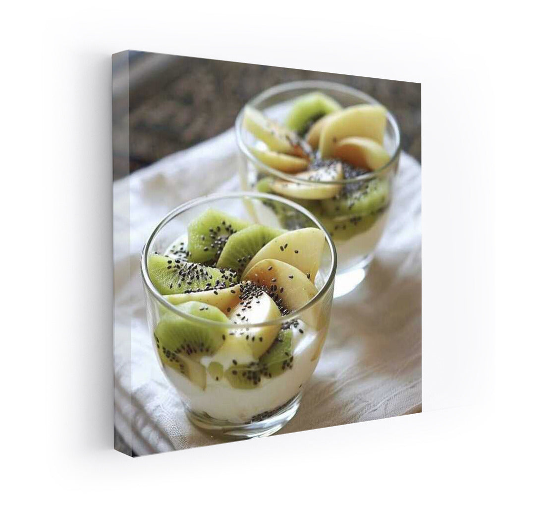 Freshness of Natural Yogurt with Kiwi and Apples: Dessert for Gourmets