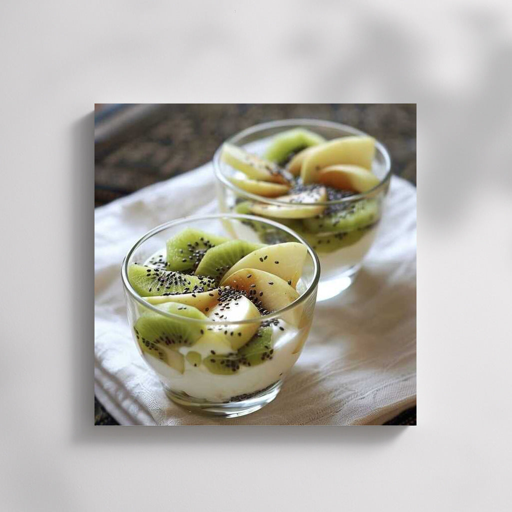 Freshness of Natural Yogurt with Kiwi and Apples: Dessert for Gourmets