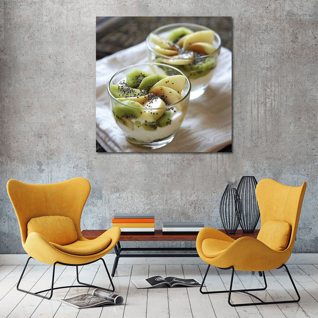 Freshness of Natural Yogurt with Kiwi and Apples: Dessert for Gourmets