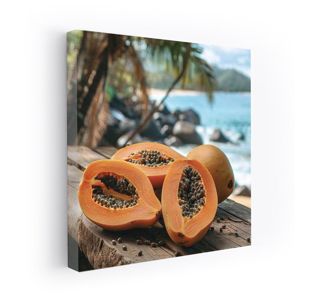 Tropical Papaya on Wooden Table: Exotic Freshness