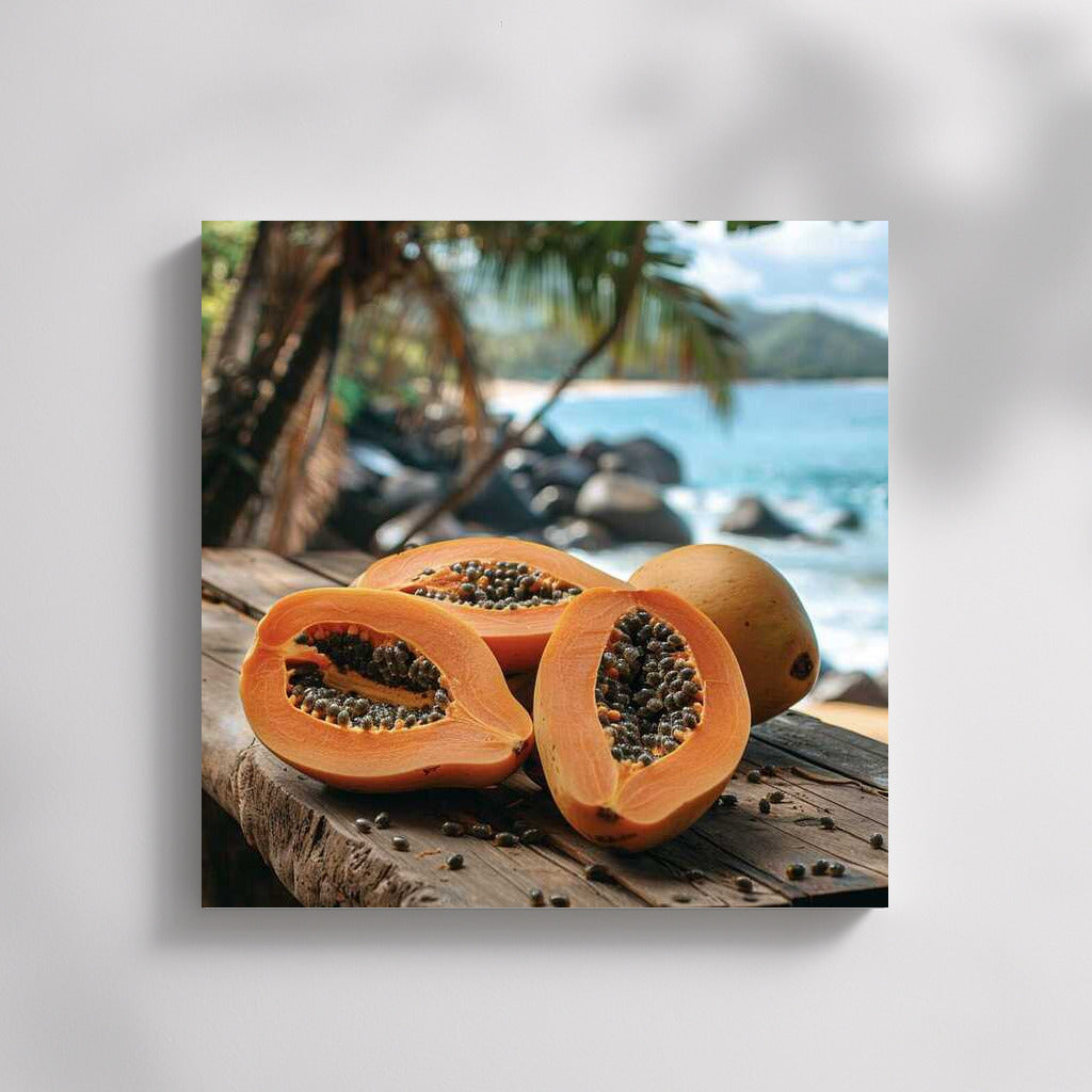 Tropical Papaya on Wooden Table: Exotic Freshness