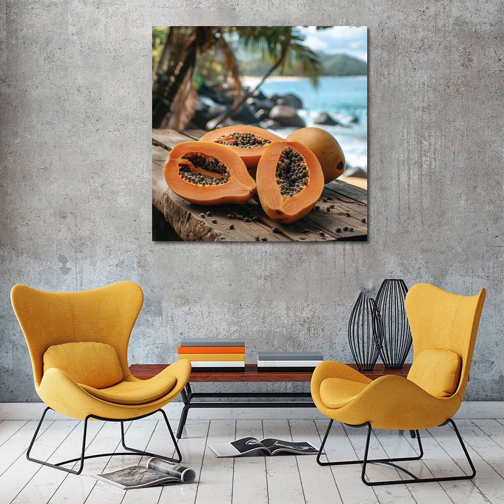 Tropical Papaya on Wooden Table: Exotic Freshness
