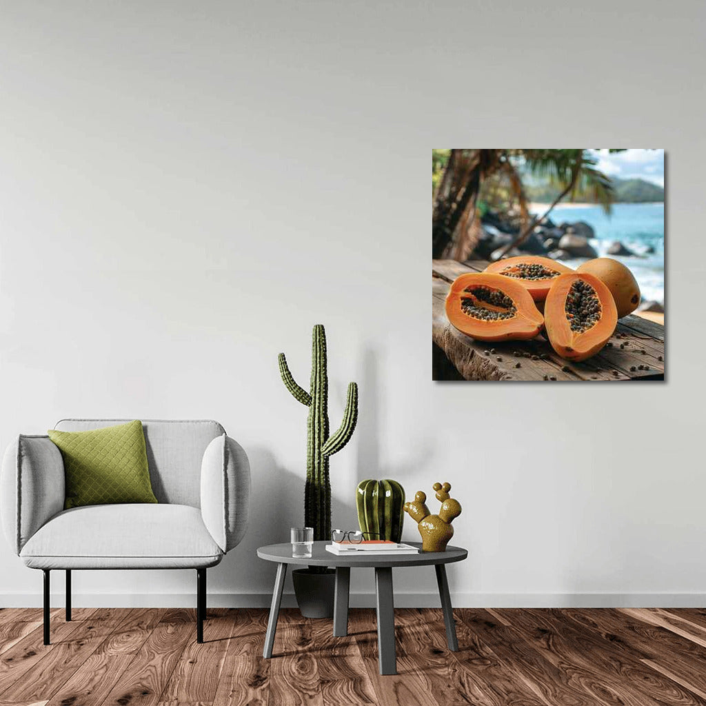 Tropical Papaya on Wooden Table: Exotic Freshness