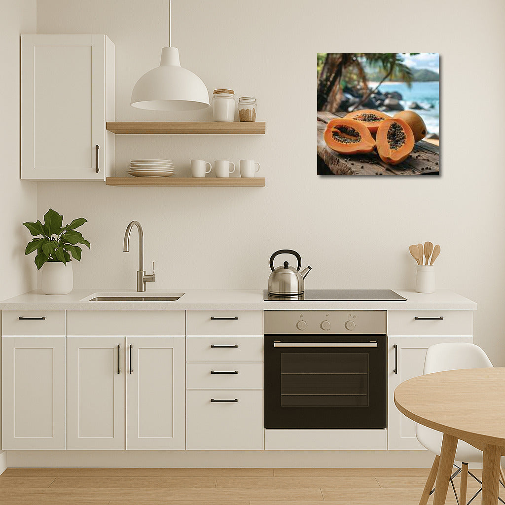 Tropical Papaya on Wooden Table: Exotic Freshness