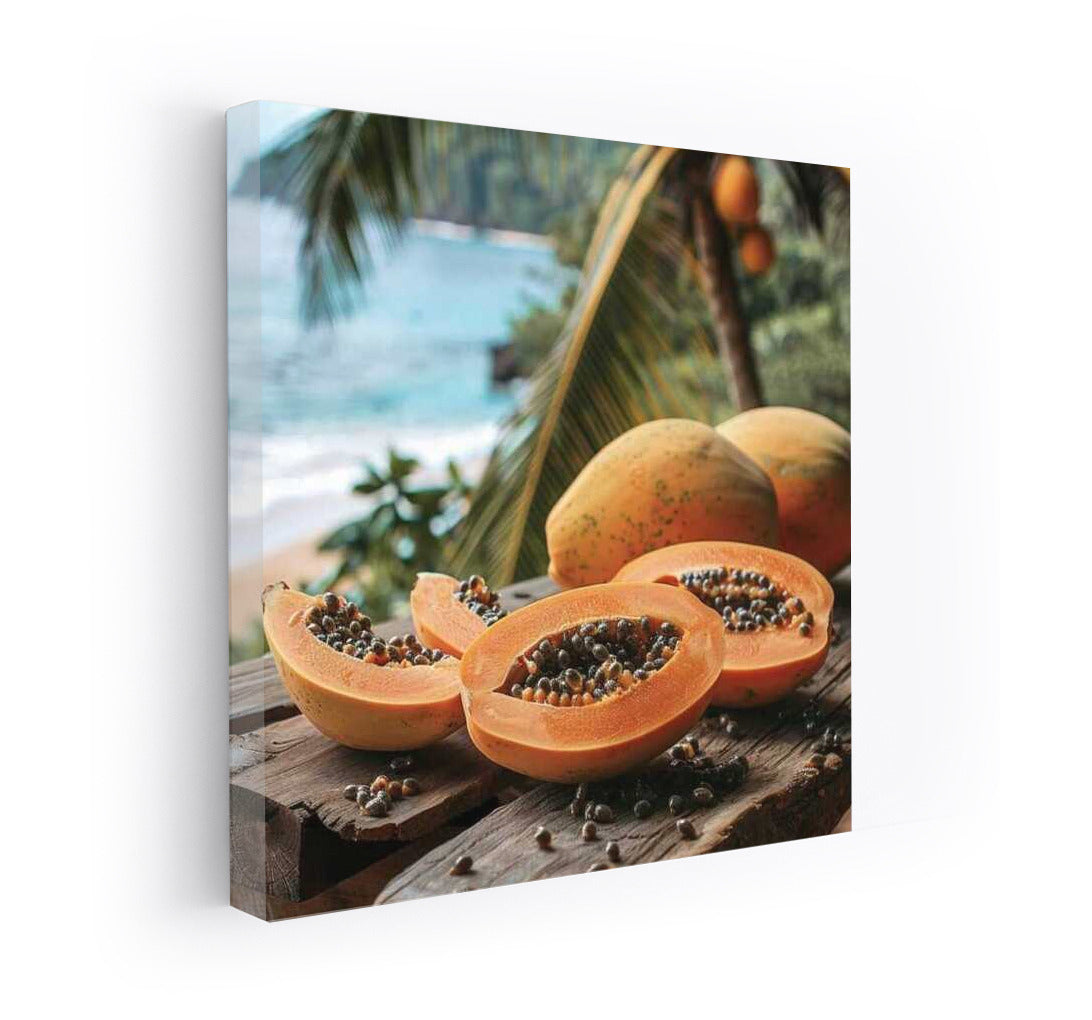 Tropical Papaya on Wooden Table: Inspiration for Gourmets