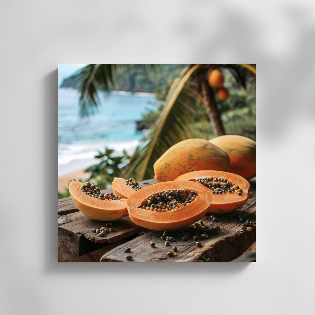 Tropical Papaya on Wooden Table: Inspiration for Gourmets