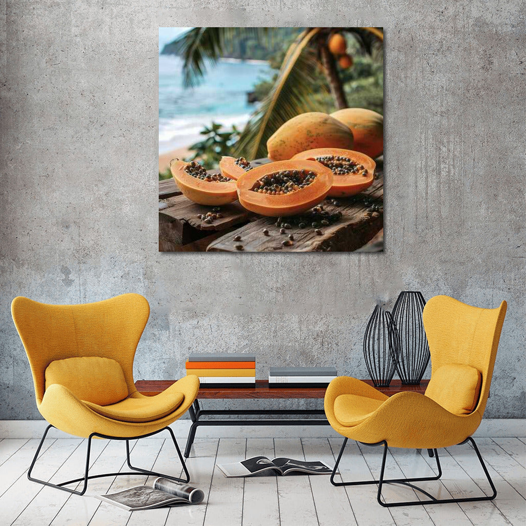 Tropical Papaya on Wooden Table: Inspiration for Gourmets