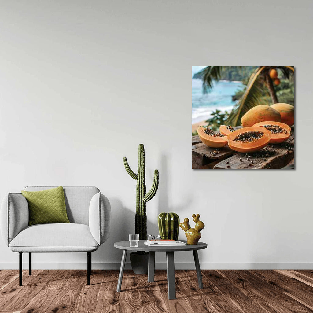 Tropical Papaya on Wooden Table: Inspiration for Gourmets