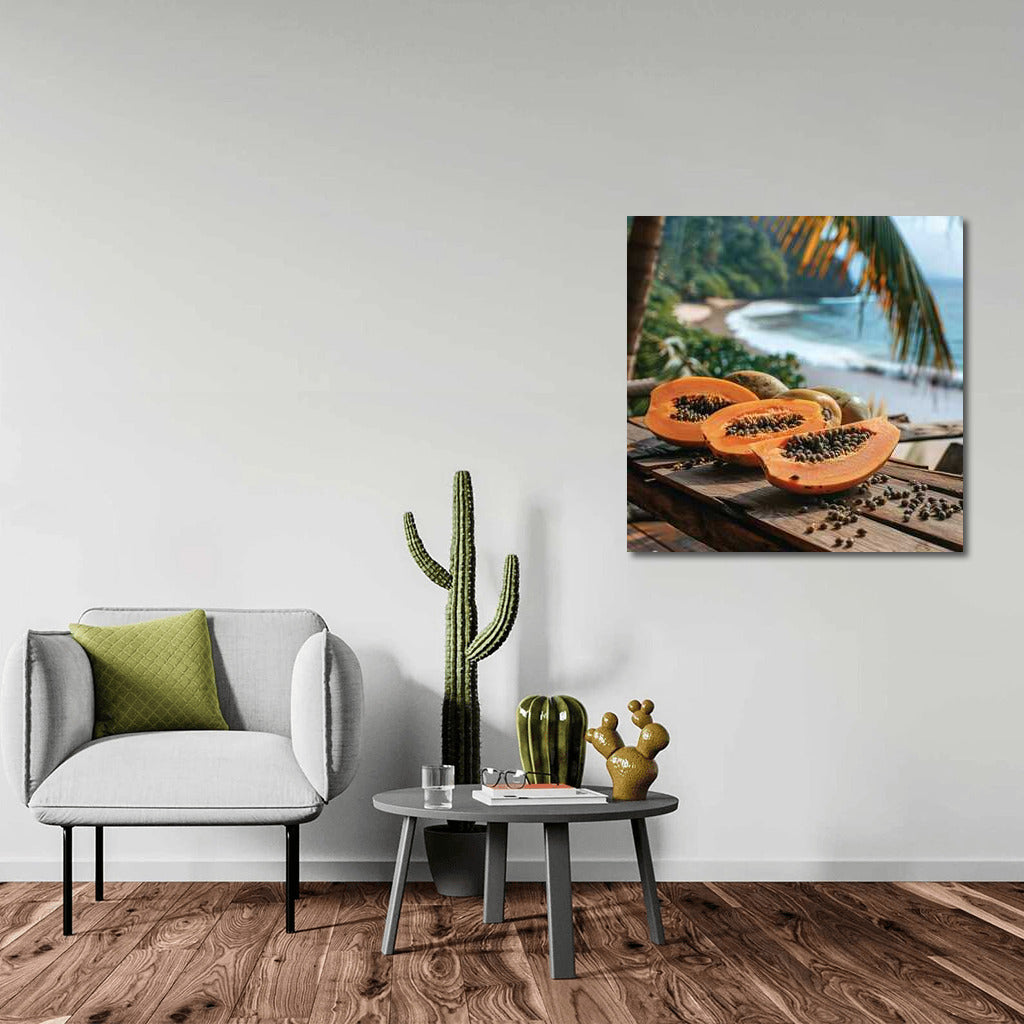 Tropical Papaya on the Sea Table