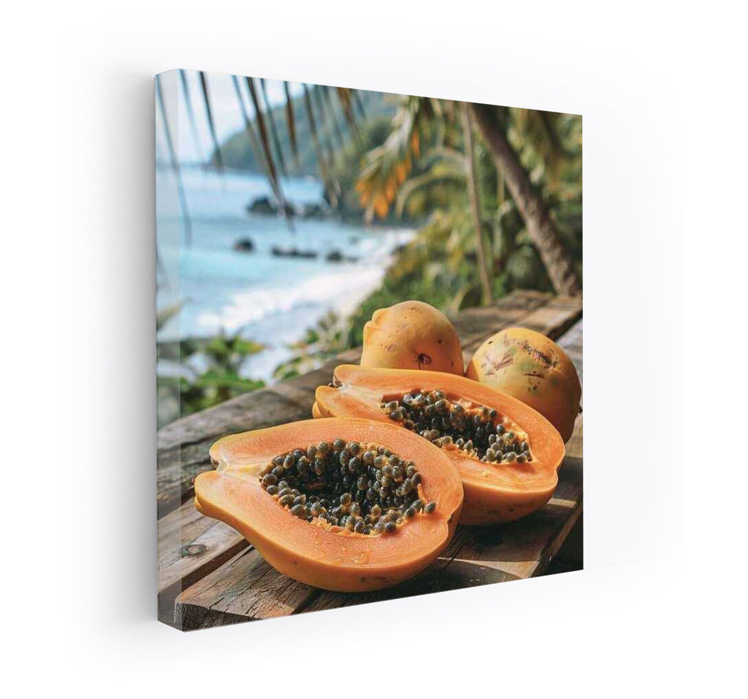 Juicy Papaya on a Wooden Table: Tropical Taste in the Interior