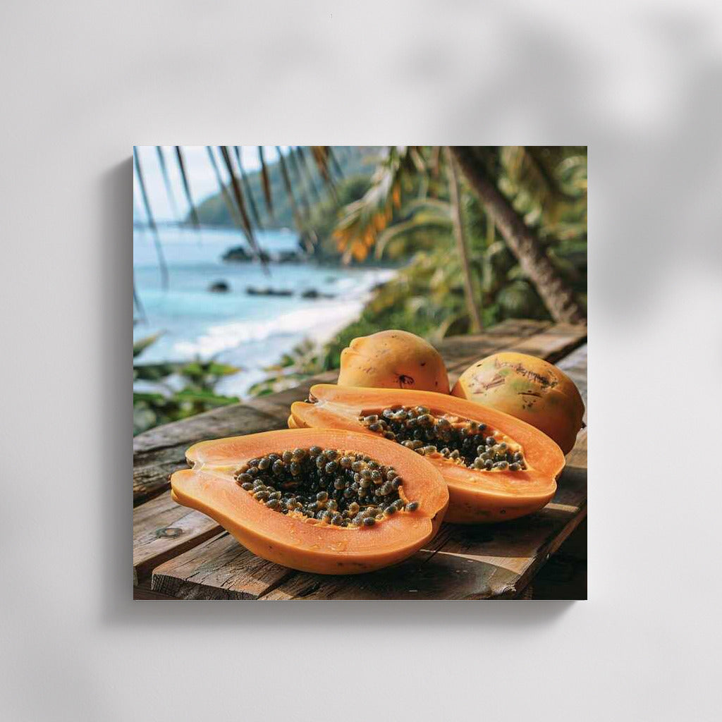 Juicy Papaya on a Wooden Table: Tropical Taste in the Interior