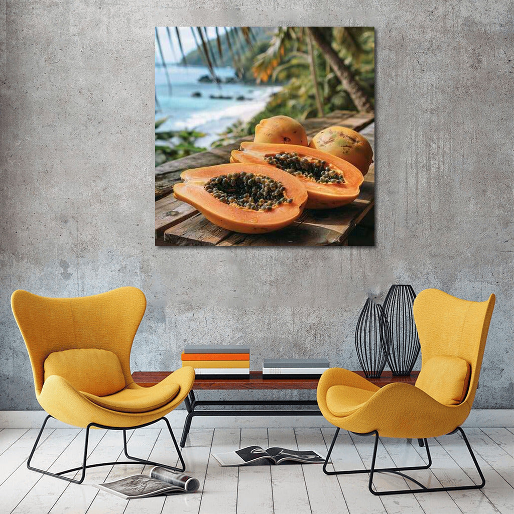 Juicy Papaya on a Wooden Table: Tropical Taste in the Interior