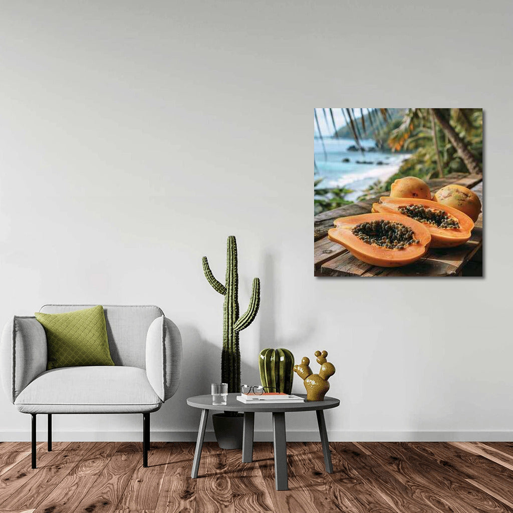 Juicy Papaya on a Wooden Table: Tropical Taste in the Interior