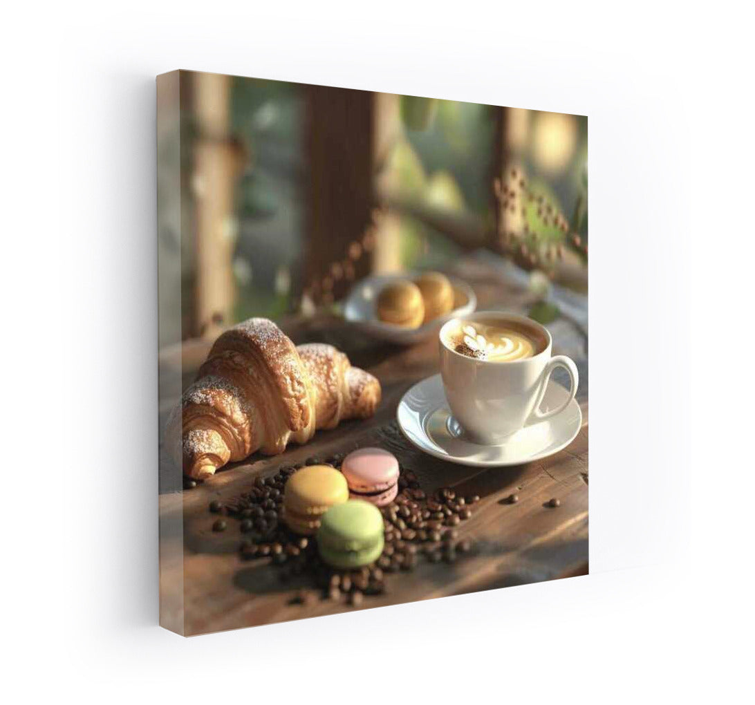 Cozy Breakfast with Croissants and Macarons