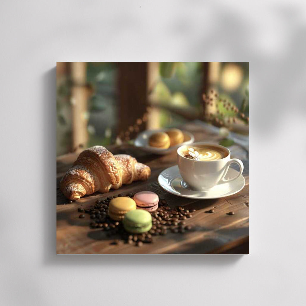 Cozy Breakfast with Croissants and Macarons