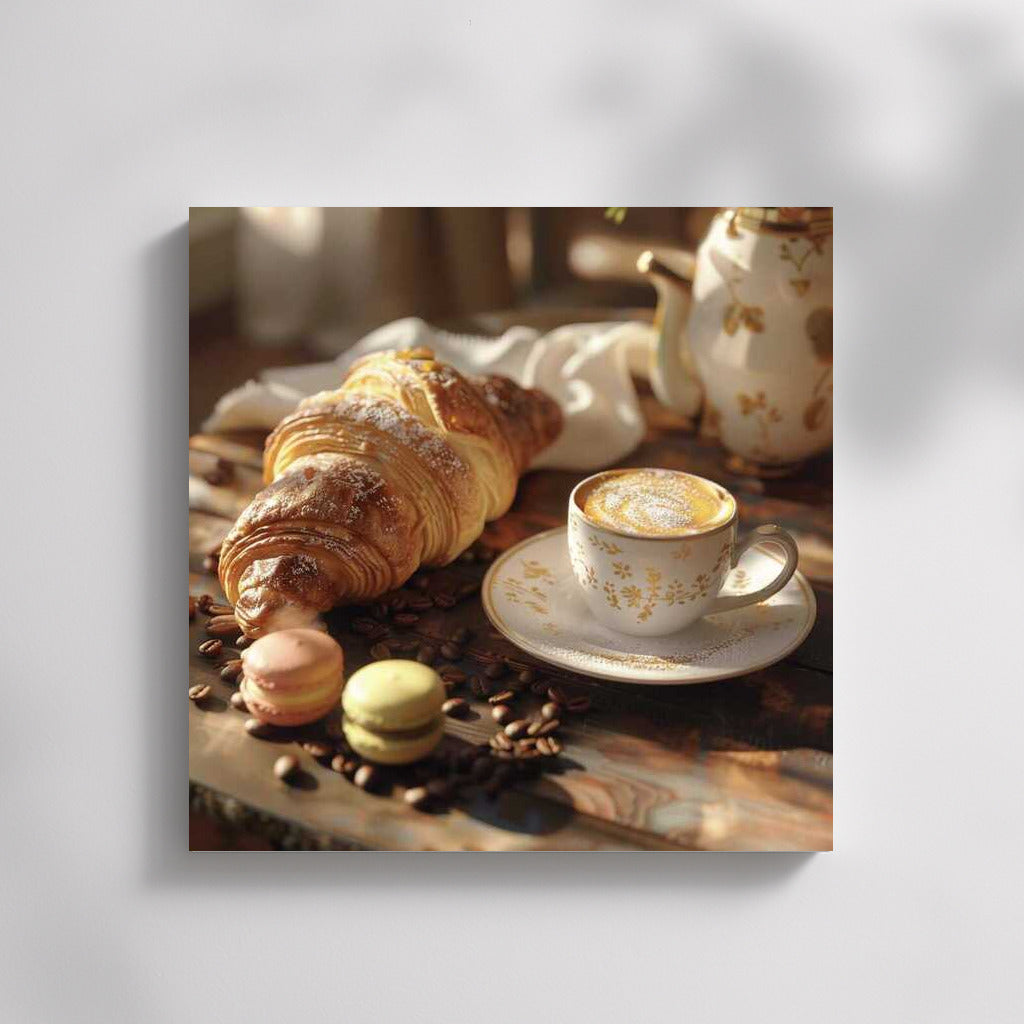 Cozy Morning: Coffee, Croissant and Macarons