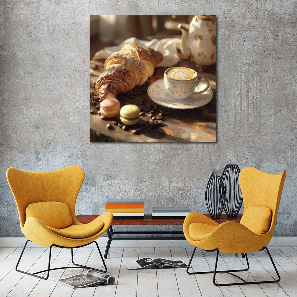 Cozy Morning: Coffee, Croissant and Macarons