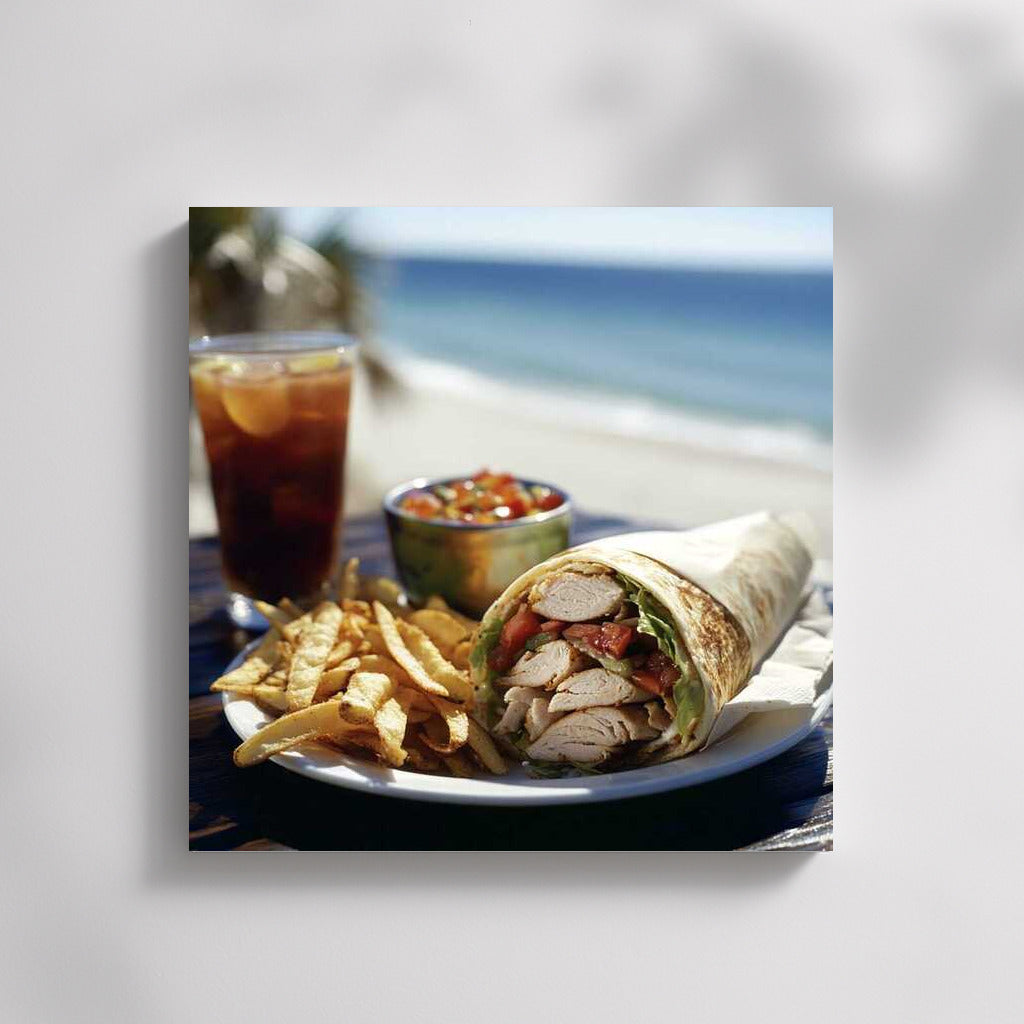 Burrito by the Sea: A Mouthwatering Photo with Golden Potatoes