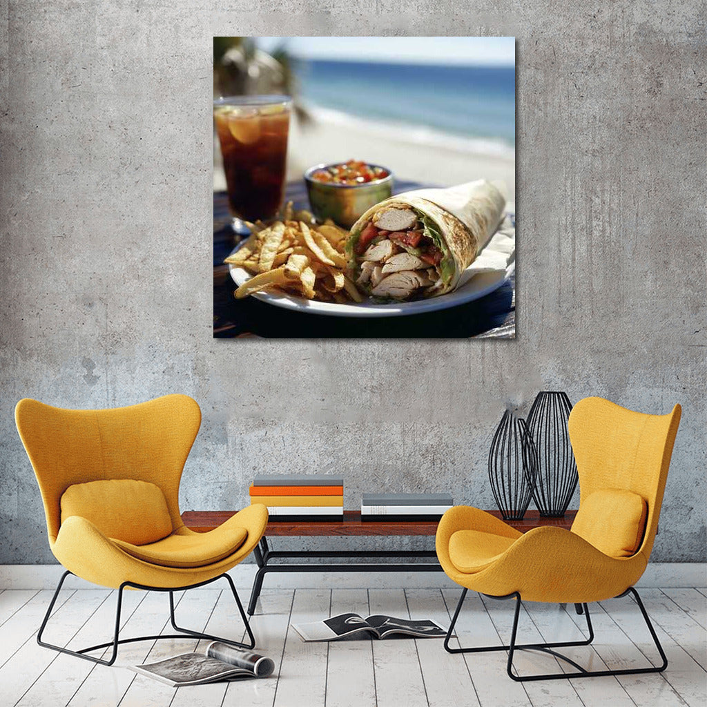 Burrito by the Sea: A Mouthwatering Photo with Golden Potatoes