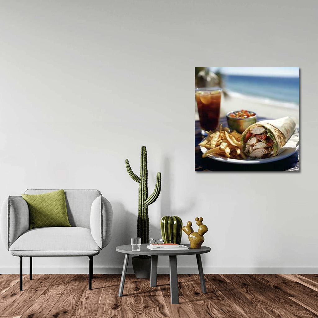 Burrito by the Sea: A Mouthwatering Photo with Golden Potatoes
