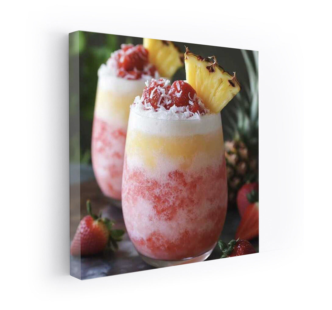 Tropical Cocktail with Pineapple and Strawberry Dessert
