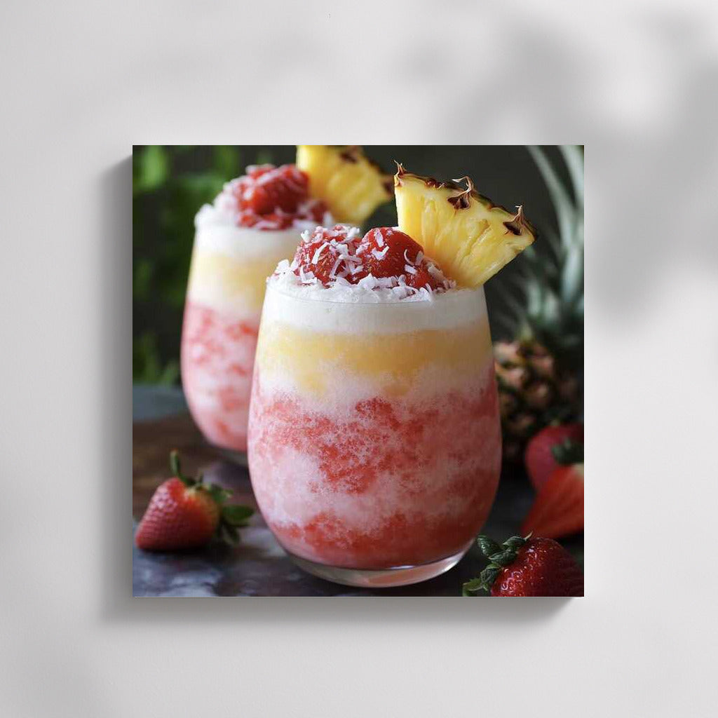 Tropical Cocktail with Pineapple and Strawberry Dessert