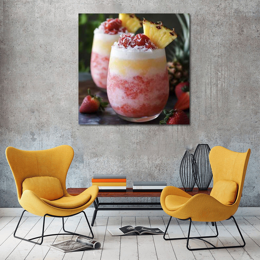 Tropical Cocktail with Pineapple and Strawberry Dessert