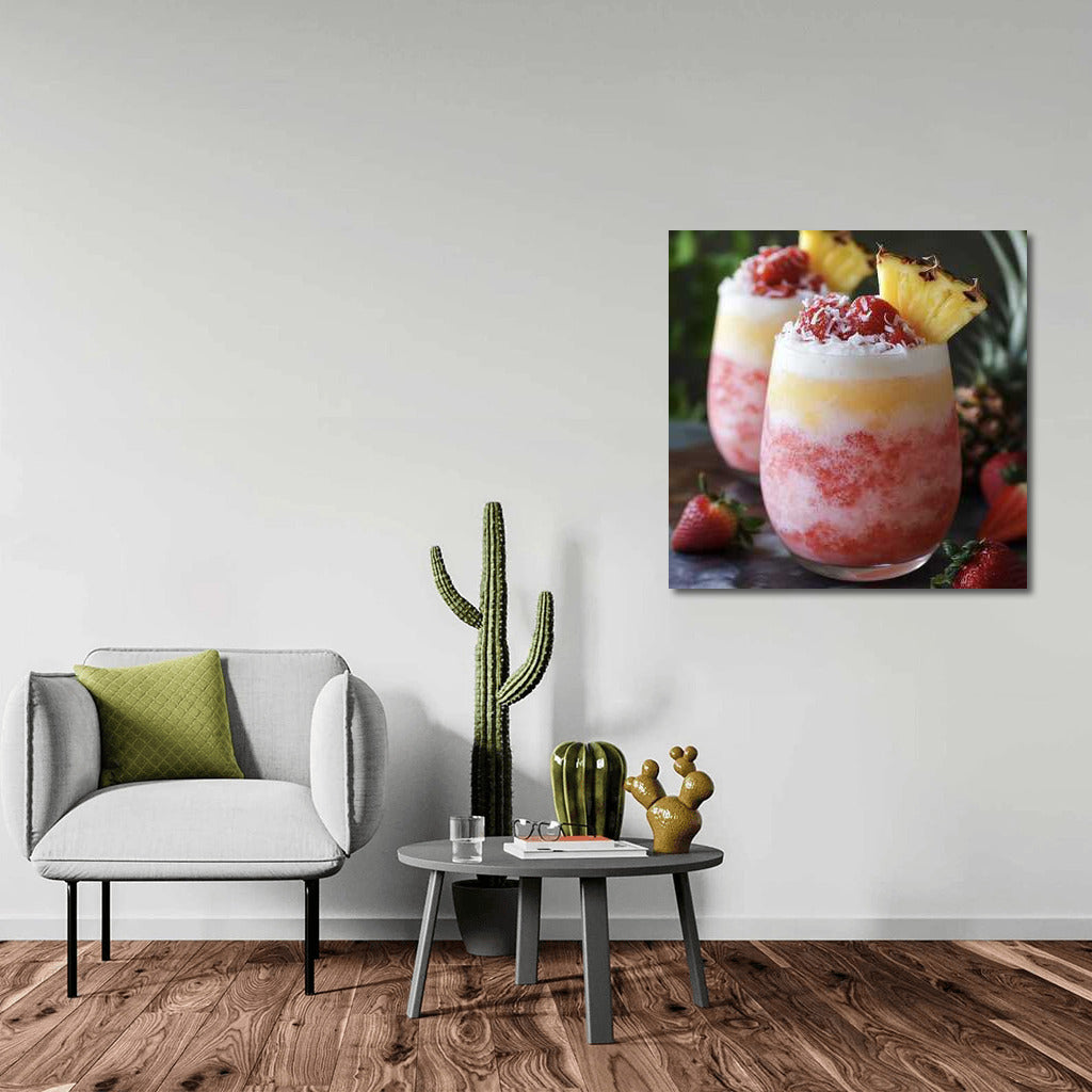Tropical Cocktail with Pineapple and Strawberry Dessert